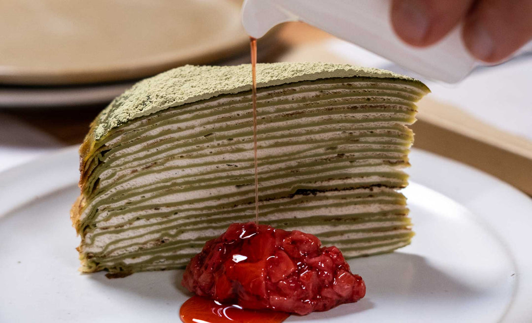 Green Tea Crespelle Torta with Roasted Strawberry - Hestan Culinary