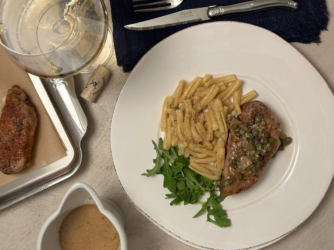 Seared Pork Chops with Mustard Caper Sauce