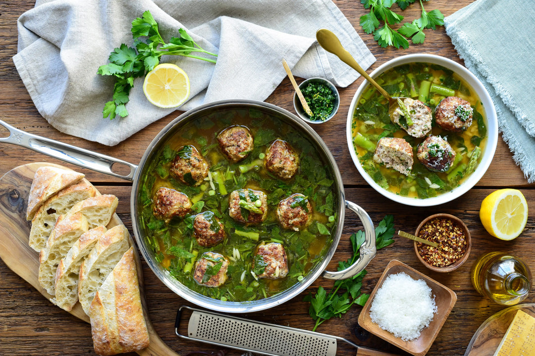 Spring Herb Chicken Meatballs with Lemon Orzo Brodo