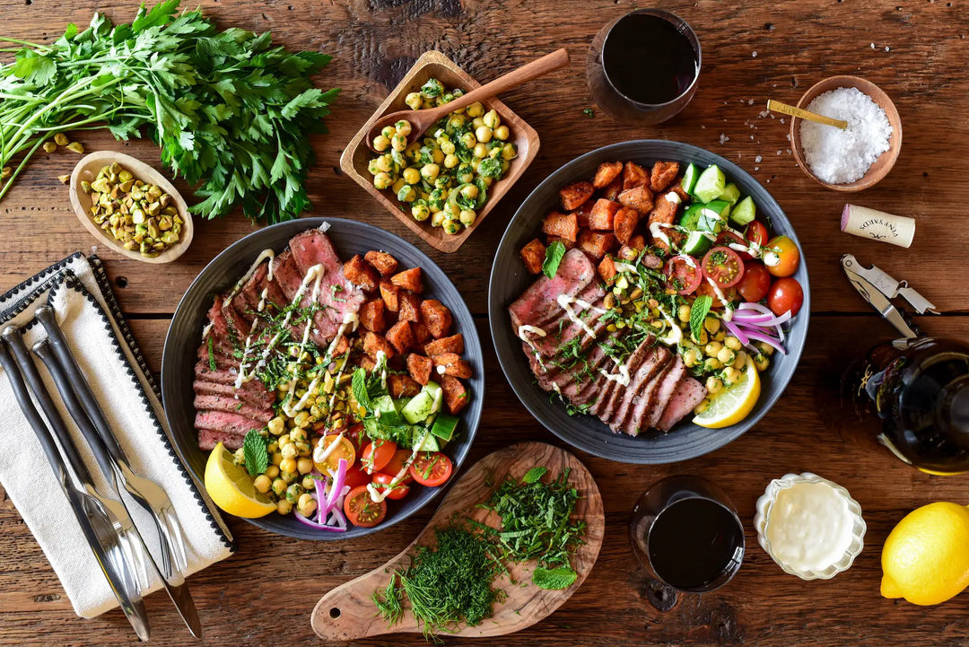 Mediterranean Steak Bowls with Sweet Potato