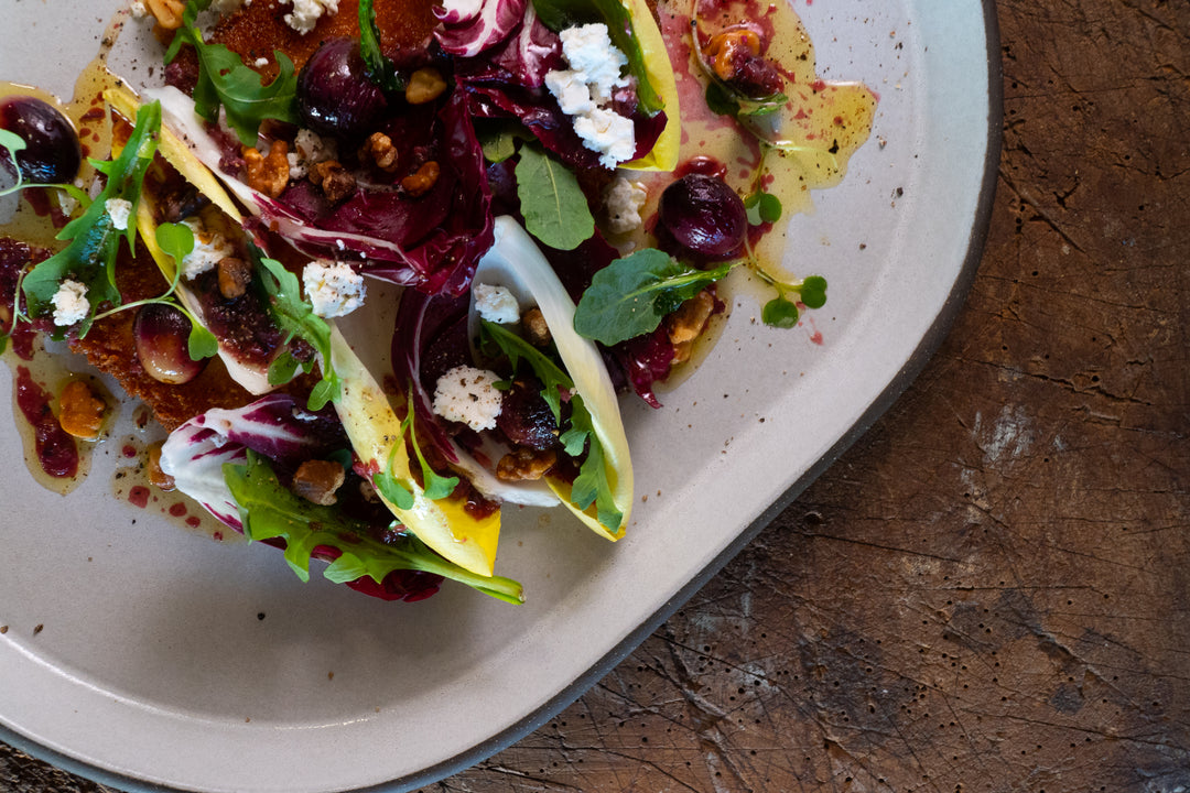Chicken Paillard with Tri-Color Salad & Roasted Grape Vinaigrette - Hestan Culinary