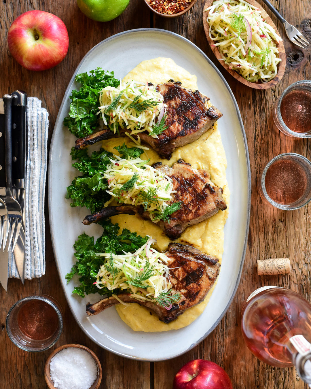 Pork Chops & Apple Slaw with Creamy Polenta - Hestan Culinary