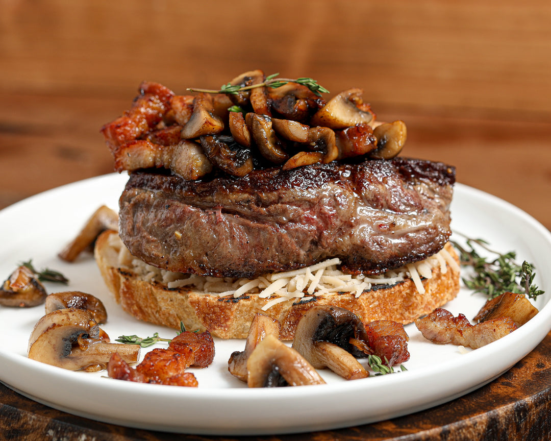 Filet Mignon with Pork Belly Mushroom Topping - Hestan Culinary