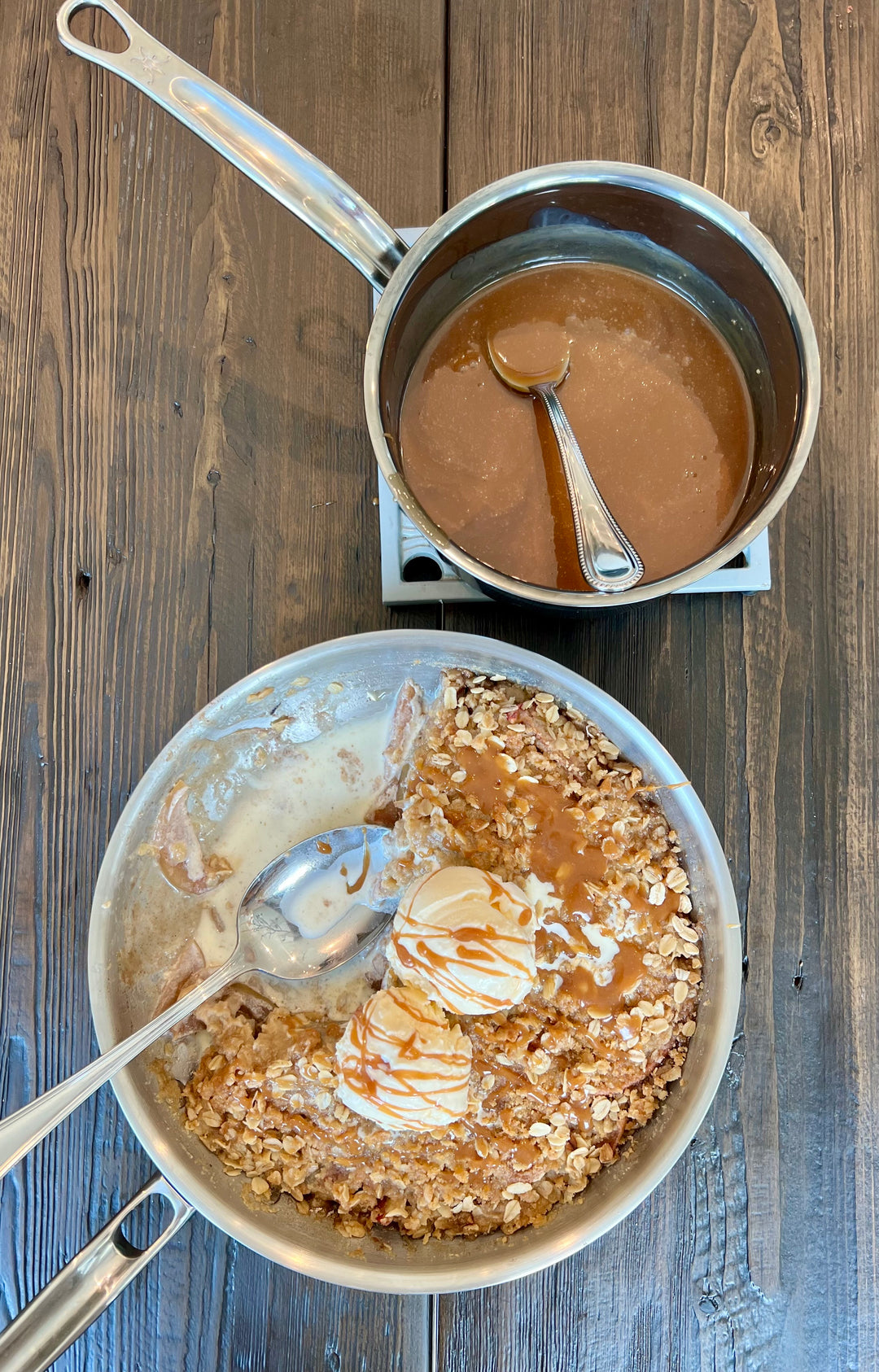 Skillet Apple Crisp with Salted Caramel Drizzle