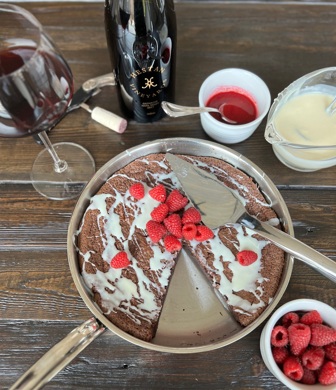 Flourless Chocolate Torte with Vanilla Drizzle & Raspberries