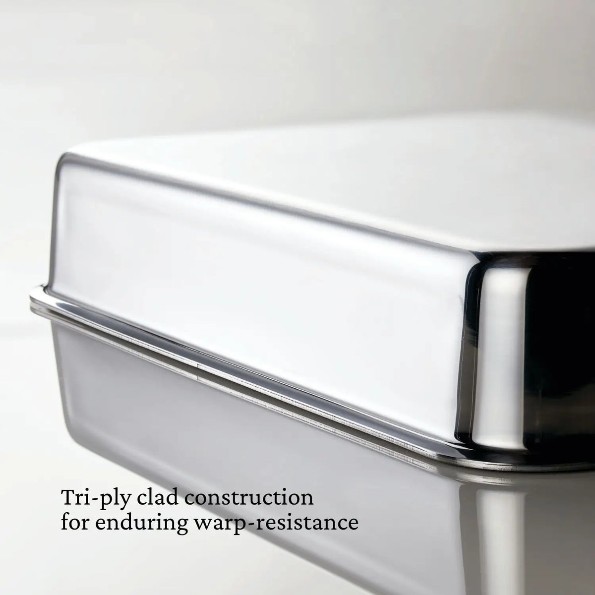 A close-up of the Hestan OvenBond Tri-ply Rectangular Baker&