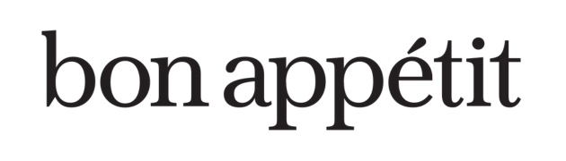 The image shows the words bon appétit in lowercase, black serif font against a white background.