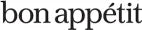The image shows the words bon appétit in lowercase, written in a serif font style on a plain background.