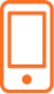 Icon of a smartphone outlined in orange against a transparent background.