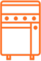 Orange icon of a stove with four burners and an oven.
